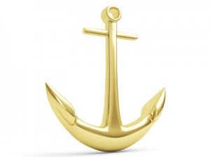 Golden Anchor, 3d render isolated on white background